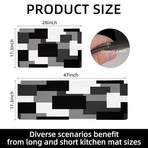 Tyrot Black Grey Kitchen Rugs Set Of 2 Cushioned Anti Fatigue Kitchen Mats For Floor Non-Slip Waterproof Kitchen Floor Mats Geometric Ergonomic Cushioned Comfort Standing Mat For Laundry thumb #4