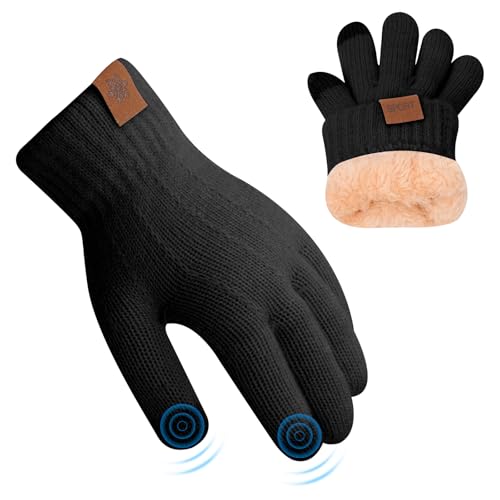 Risipu Women Winter Touch Screen Gloves Men Thermal Warm Knit Fleece Lined Gloves for Ladies Soft Touchscreen Glove for Working Skiing Running (Black M)