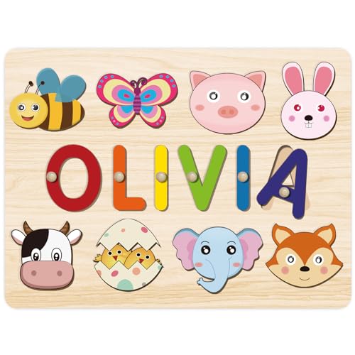 SCZQOVR 名前パズル 子供用 パーソナライズ カスタムベビーイースターギフト 1歳の誕生日プレゼント 男の子と女の子のための早期学習おもちゃ 幼児のためのイースターバスケットスタッファー 赤ちゃんのためのモンテッソーリ学習おもちゃ