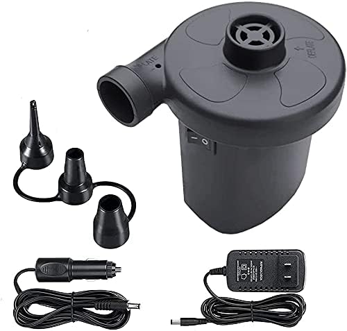 Electric Air Pump, Portable Air Pump for Inflatables with 3 Nozzles, 110V AC/12V DC, Perfect Inflator/Deflator Pumps for Outdoor Camping, Inflatable Cushions, Air Mattress Beds, Boats, Swimming Ring