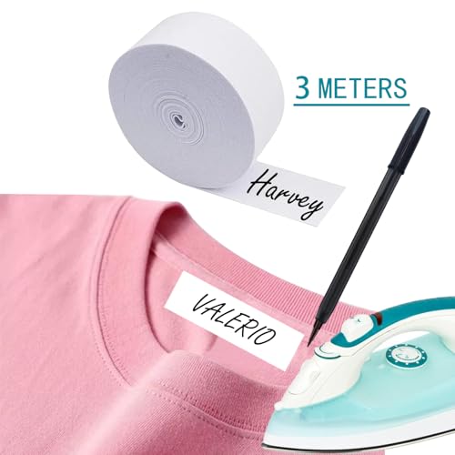 OUYOOLE Iron On Name Labels for Clothes 3m x 2cm Kid Name Labels with Pen Alternative for Name Stamp for Clothes Kids