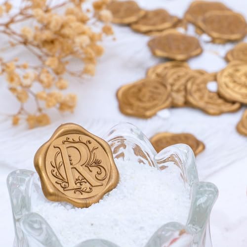 SWANGSA 50 Pack Letter R Wax Seal Stickers, Antique Gold Initial Alphabet Self-Adhesive Wax Stickers, Wedding Party Invitation Envelope Wax Seal Stickers