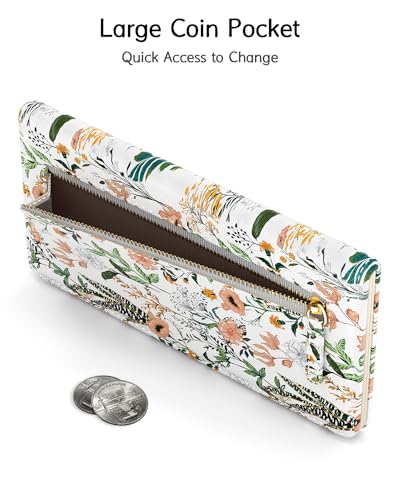 Image of Nipichsha Womens Wallet, RFID Slim Wallets for Women, Thin Ladies Credit Card Holder Purse, Cute Leather Bifold Clutch Billfold with 11 Card Slots & ID Window, Village Road Flowers