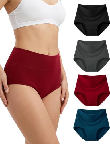 Mezluz Cotton Underwear for Women High Waisted Stretch Briefs Full Coverage Soft Ladies Panties 4 Pack