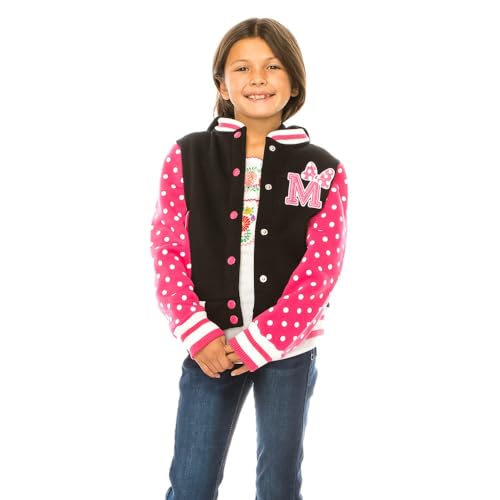 Mini Bow Girl Varsity Embroidered Fleece Jacket with Polka Dot Sleeves in Red, Pink, and Plum Size 2-4 and S-XL4