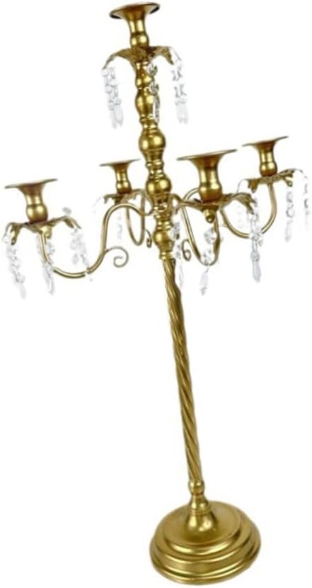 Gold Tone Crystal Pendants Candleholder with Multi Candle Cups Candelabra for Festives Celebration and Dining Table