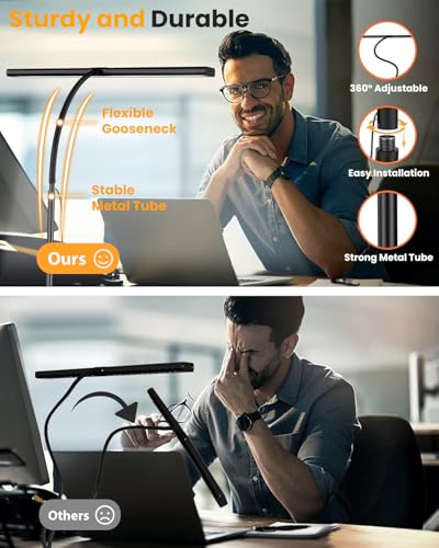 Image of ELEPHANTBOAT 3-Color LED Table Lamp for Study Room, 15.7'' Study Lamp with Flexible Gooseneck USB Wired Desk Light with 10-Level Dimming Aluminum Alloy Lamp Light for Study, Office