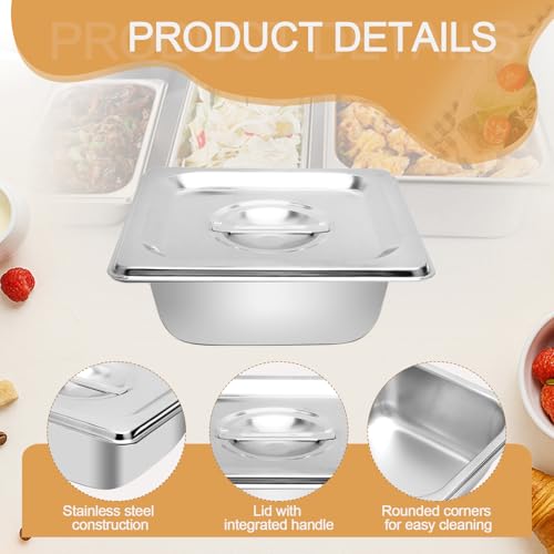 KQDRAVINE 2 Stück Gn Behälter 1/6 Gastronormbehälter, 17,5 X 16,2 X 6.5 cm Edelstahlbehälter mit Deckel, Zutatenbehälter Edelstahl Panierschalen, Gastro Behälter für Restaurant Buffet Party