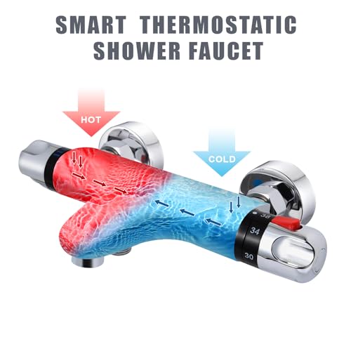 Uten Miscelatore Termostatico Per Vasca-Doccia, Valvola Di Miscelazione Con Controllo Della Temperatura, Rubinetto In Puro Ottone - 4