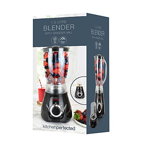 KitchenPerfected 500w 1.5Ltr Table Blender with Mill - 2 Speed Settings - Pulse Setting - Separate Grinder Mill Attachment -Plastic Jug - Black - E5014BK - Image 7