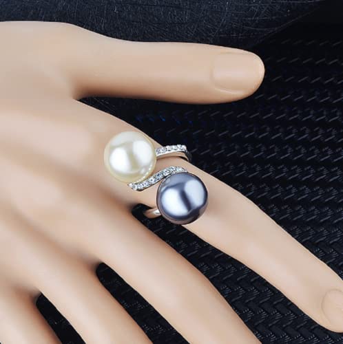 Awmnjtmgpw 925 sterling silver fashion creative two-color pearl pure natural Black Pearl White Pearl unique engagement party ring size 6-10 (Size 6)2