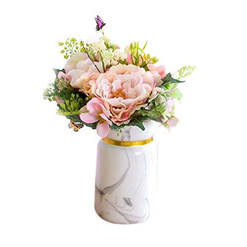 Pivoines artificielles haut de gamme en soie avec vase en céramique