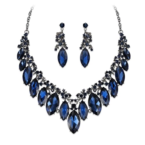 Juego de joyas para boda de collar y pendientes de cristal marquesa para mujer fiesta