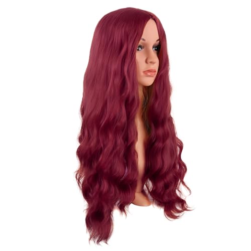 Image of MapofBeauty 28 Inch /70 cm Long Wavy Middle Part with No Bangs Synthetic Fiber Curly Fashion Women Party Cosplay Wig (Blood Red)