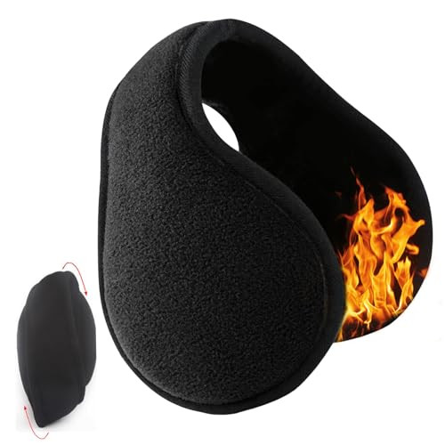 Licsaliwe Ear Muffs for Men Warm Soft Ear Muffs 14-16in Telescopic Warmers Foldable Headband Casual Black Winter Headwear for Outdoor