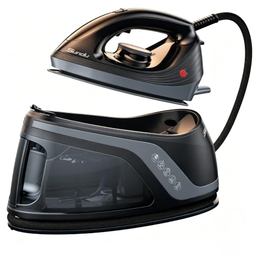Image of Sundu Steam Iron for Clothes with Rapid Heating Ceramic Coated Soleplate, 1500W, Auto-Off Safety, Burst of Steam, Self-Clean, Anti-Calc, Anti-Drip 300ml Water Tank for Clothes Ironing Dark Black