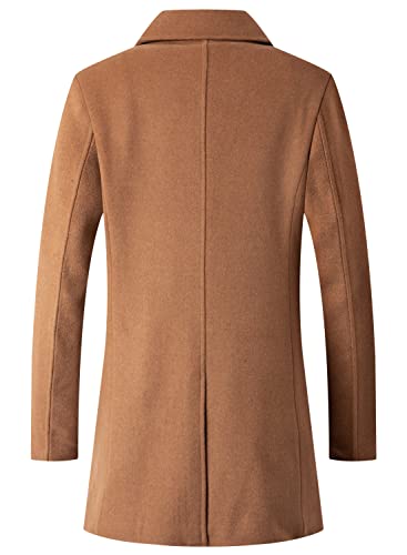 Chouyatou Men's Classic Double Breasted Wool Blend Pea Coat Mid Long Trench Coat (X-Large, Camel) #TOP1