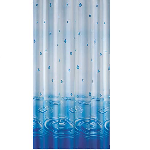 Anti Schimmel & Bakteriell EDLER Textil Duschvorhang 120 x 200 cm " Blau & Weiss Wassertropfen " inkl Ringe Cover