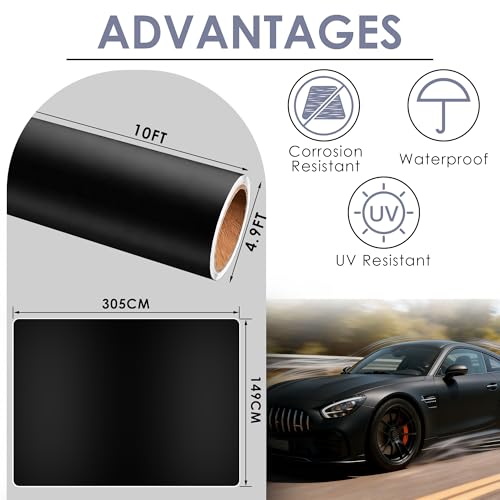 Image of Matte Black Vinyl Wrap for Cars, 10ft x 4.9ft Vinyl Car Wrapping Film - Bubble Free Vehicle Sheet Roll for Body Protection, Scratch Resistance (Matte Black)