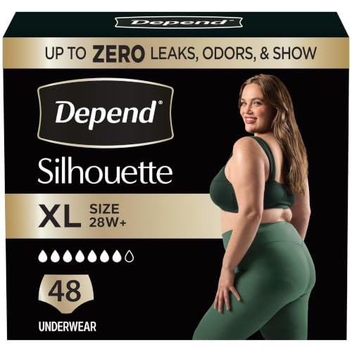 Depend Silhouette Adult Diapers Incontinence & Postpartum Bladder Leak Underwear for Women Maximum Absorbency Extra Large Black 48 Count (2 Packs of 24) Packaging May Vary