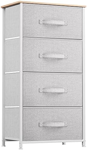 YITAHOME Dresser with 4 Drawers - Fabric Storage Tower, Organizer Unit for Bedroom, Living Room, Hallway, Closets & Nursery - Sturdy Steel Frame (Light Grey)
