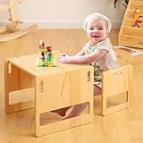 FUNLIO Montessori Beikosttisch und Stuhl-Set für Kleinkinder 1-3 Jahre, höhenverstellbar, Kinder-Tisch und Stuhl zum Lesen/Essen/Spielen, einfach aufzubauen