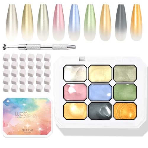 Pat Pat Gel,9 colors Ombre Gel Nail Polish Gradient Patting Gel Nail Kit for Painting DIY Nail Art No Wipe, Blooming UV/LED Curing with Tweezer and 100Pcs Nail Sponges for Ombre