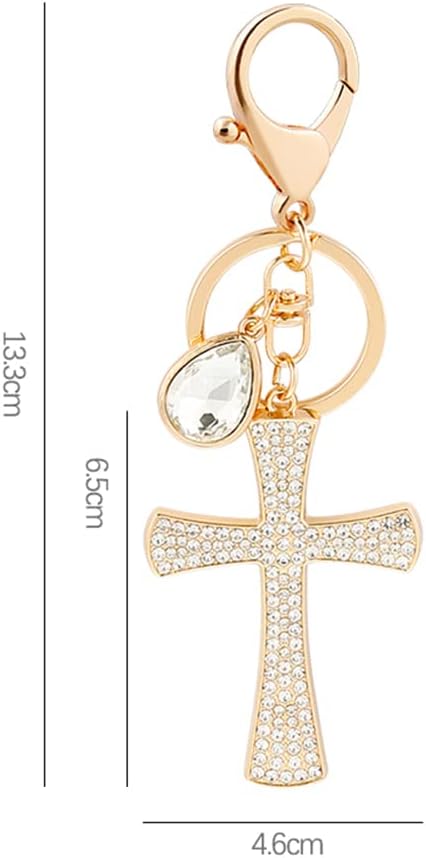 Bling Rhinestone Cross Keychain Heart Glitter Braided Lanyard Keychain for Women Gold Plated Cute Key Chain image 4