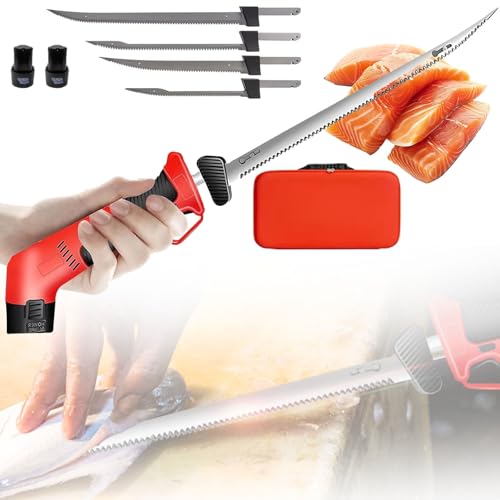 Troqullium Cuchillo eléctrico inalámbrico for filetear, con 4 cuchillas de afeitar, 12 V + 2 baterías recargables, for pesca, filetear y actividades al aire libre.