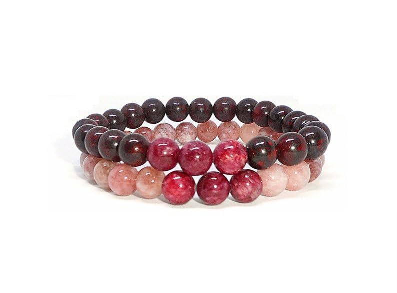 Bracelets couples amitié à distance en pierre de soleil et rhodonite - 2