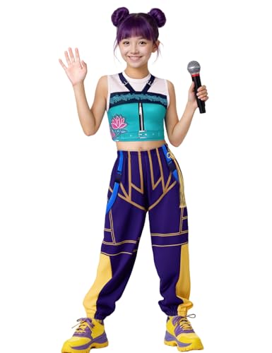 Girls Demon Pop Singer Hunters Costume Star Stage Outfit, 2-Piece Idol Costume with 3D Graphic Top and Pants, Kids Halloween Costume Singers Leader Cosplay BQ075XL - 5