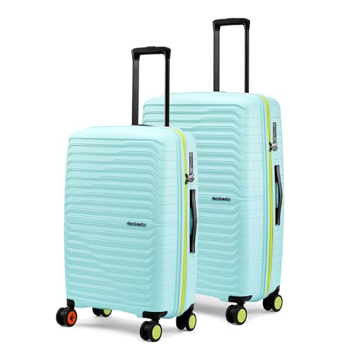 Image of Nasher Miles Cairo Hard-Sided Polypropylene Luggage Set of 2 | 65cm & 75cm | 8 Wheels Medium & Large Trolley Bag for Travel | Suitcase (Pastel Green & Neon)