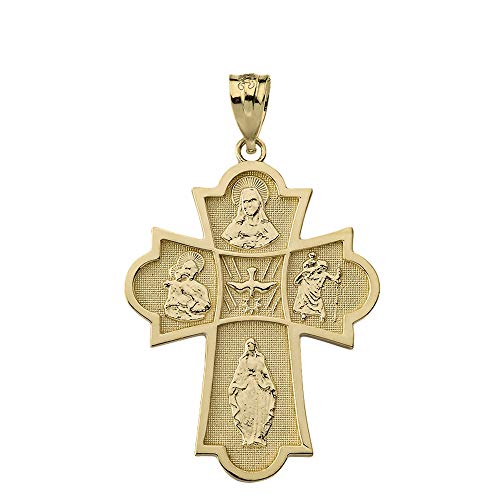 Solid 14k Yellow Gold Holy Spirit 4-Way Cross Medal Pendant
