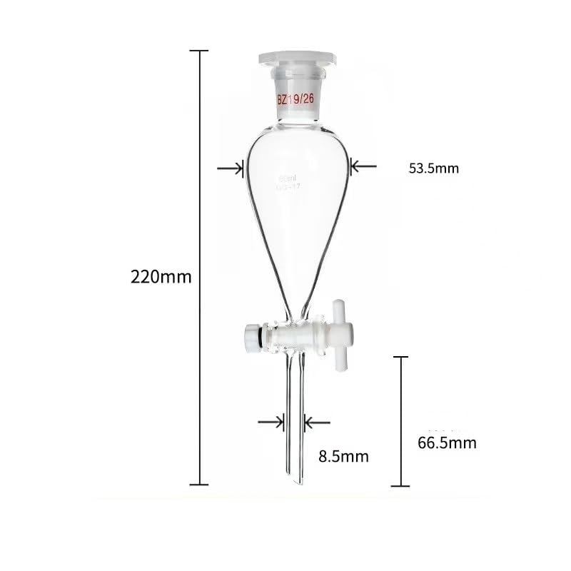 30ml to 1000ml Glass Pear-Shaped Separation Funnel with Glass and PTFE Piston - Ideal for Laboratory Use(60ml (PTFE Piston))