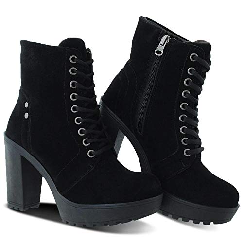Bota Coturno Feminino Salto Alto Casual Macia Tratorada Leve Preto 35