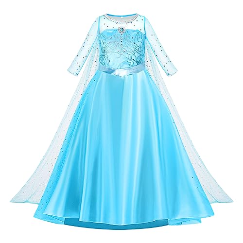 AOOWU ELSA Kostüm Mädchen, Prinzessin Kleid Kinder, Dress Kostüm für Karneval Halloween Weihnachten Verkleidung Party (130cm)