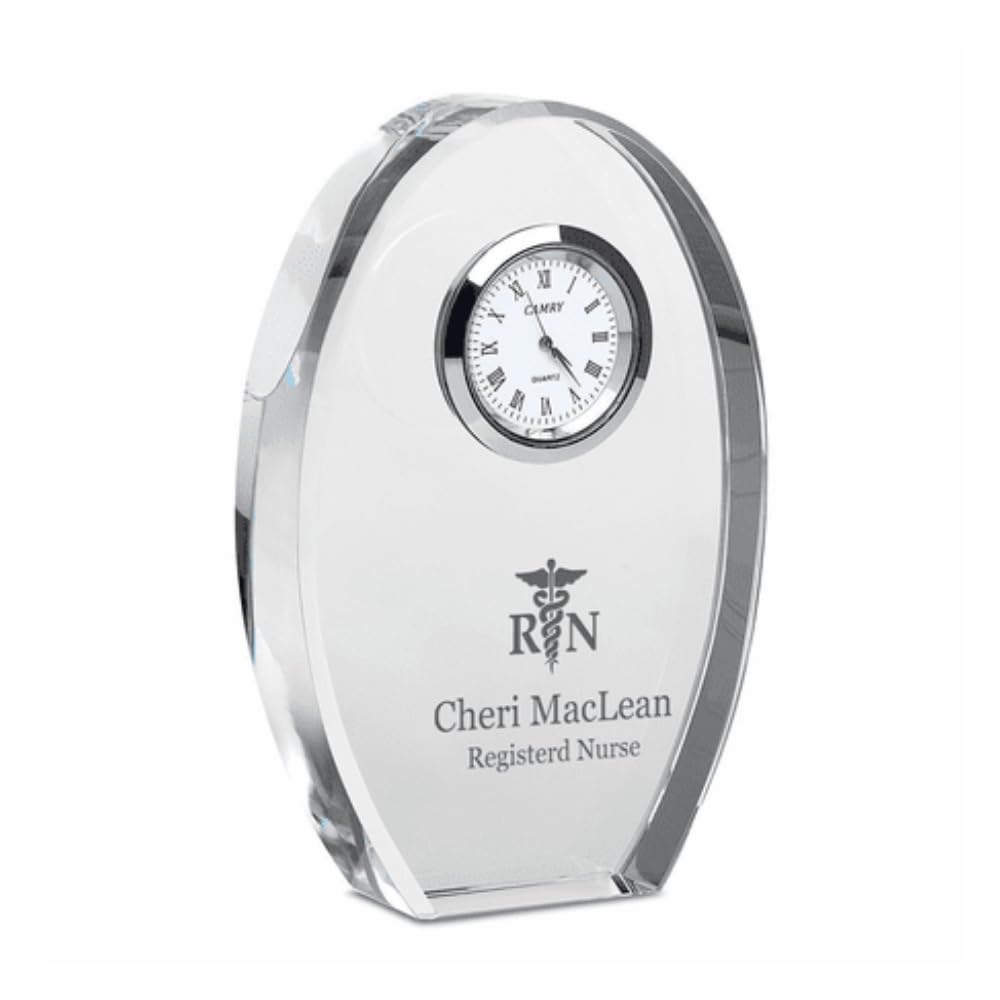 Executive Gift Shoppe | Nurse Personalized Oval Crystal Desk Clock with Custom Engraving