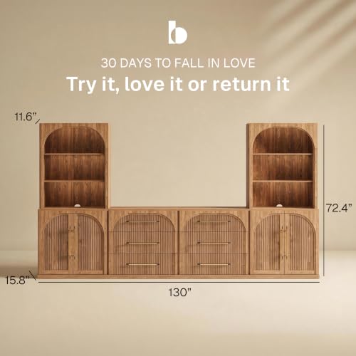 Image of BELLEZE Jagger 130 inch Wall Unit 6-Piece Modular TV Stand - Camel