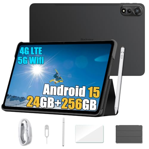 Blackview Mega 2 Android 15 Tablet 12 Pulgadas, 24GB+256GB/2TB TF Juegos Tablet, 2.4K FHD+, 4G LTE + 5G WiFi, 9000mAh Juegos Tabletas, 16MP, Modo PC, OTG, 3.5mm, Bolígrafo Inteligente + Funda, Negro