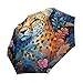 KAAVIYO Floral Artwork Cheetah Umbrella Windproof Automatic Foldable Umbrells Auto Open Close for Men Women Kids
