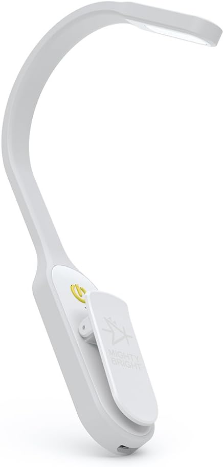 Mighty Bright Recharge Clip-On Rechargeable Book Light, Warm Eye Care LEDs, Flexible, Dimmable, Lasts 60 Hours, White