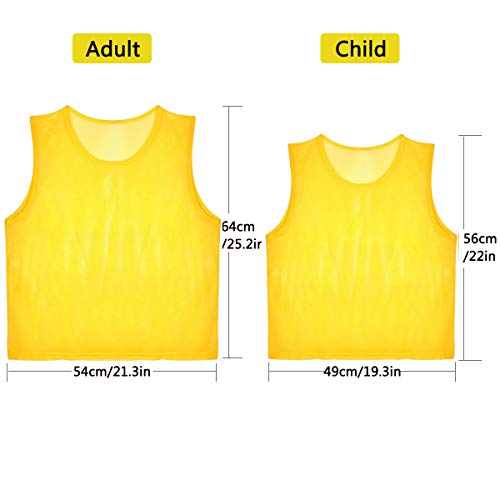 12PCS Soccer Vests Mesh Sports Vest Team Sports Uniform Adults Kids (Adult Yellow)