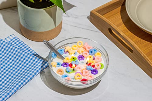 2Bills Fruit Loops Cereal Candle, Bowl Candle With Real Metal Spoon And Glass Bowl, Birthday 3 Wick Soy Wax Cute Room Decor Scent, Red, Blue, Pink, Yellow, White, Purple #TOP2
