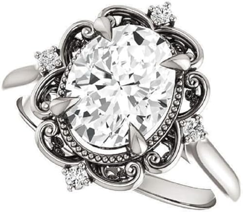 Antique Vintage Inspired Bridal Set, Oval Cut 1CT-5CT, Colorless Moissanite Ring, 925 Sterling Silver, Engagement Ring, Wedding Rings Set, Antique 1920s Inspired Handmade Ring4