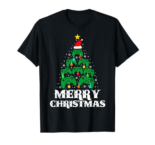 Image of Gamer Christmas Tree Funny Controllers Xmas Boys Men Funny T-Shirt