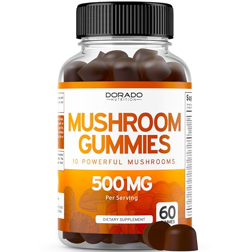 Mushroom Gummies 10 in 1 Blend (60 Gummies with Lions Mane, Cordyceps, Reishi & More Functional Mushrooms) Focus & Brain Gummy Mushroom Supplement - Vegan Safe & Third Party Tested - USA Made