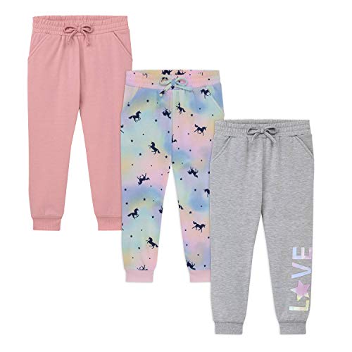 Btween Kids Girl's Fashion Stretch Waist Ultra Soft Jogger Pants Set - 3 Pack Bundle Mauve #TOP10