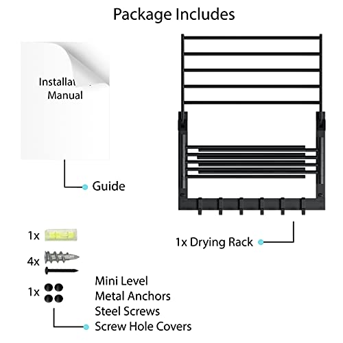 Brightmaison Bgt Wash Clothes Drying Rack Wall Mount Laundry Room Organizer With Hooks & Swing Arms, 17" Metal Laundry Rack (Black) #TOP6