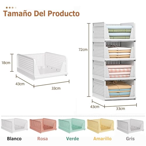 Miniatura 2 de 4 Pcs Organizador Armario, Cajones Extraibles Apilables Y Plegables Para Armarios, Cajas Almacenaje Ropa De Plastico,Separadores Para Ropa Cocina Dormitorio Baño - 33 X 43 X 18 Cm, Gris Oscuro