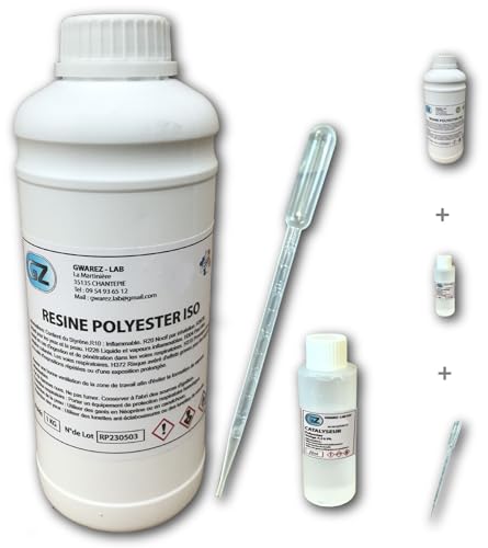 Résine Polyester iso 1 Kg + Catalyseur 20 ml + Pipette de dosage